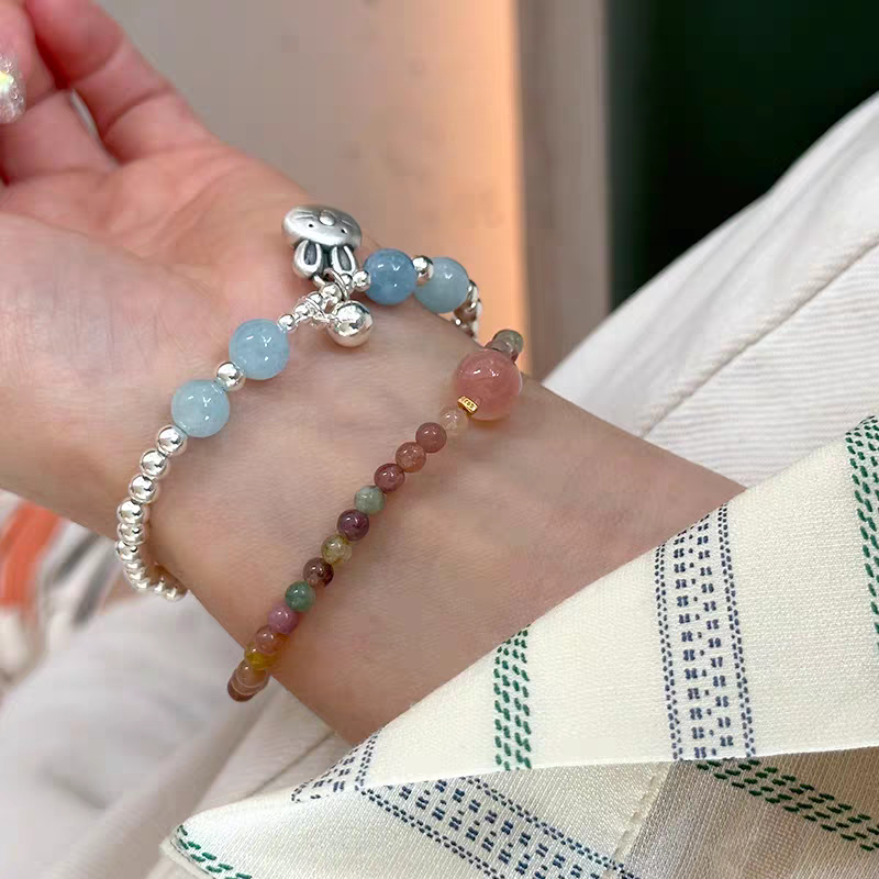 国潮彩色碧玺手串天然玉髓水晶玉石手链弹力绳小众设计中国风礼物详情2