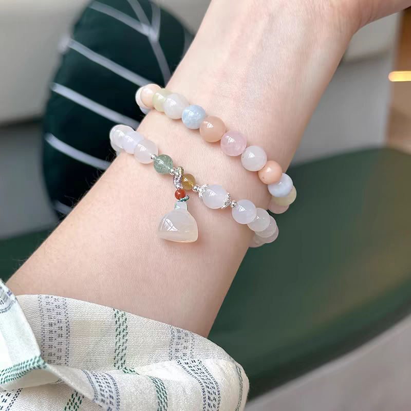 国潮彩色碧玺手串天然玉髓水晶玉石手链弹力绳小众设计中国风礼物详情4