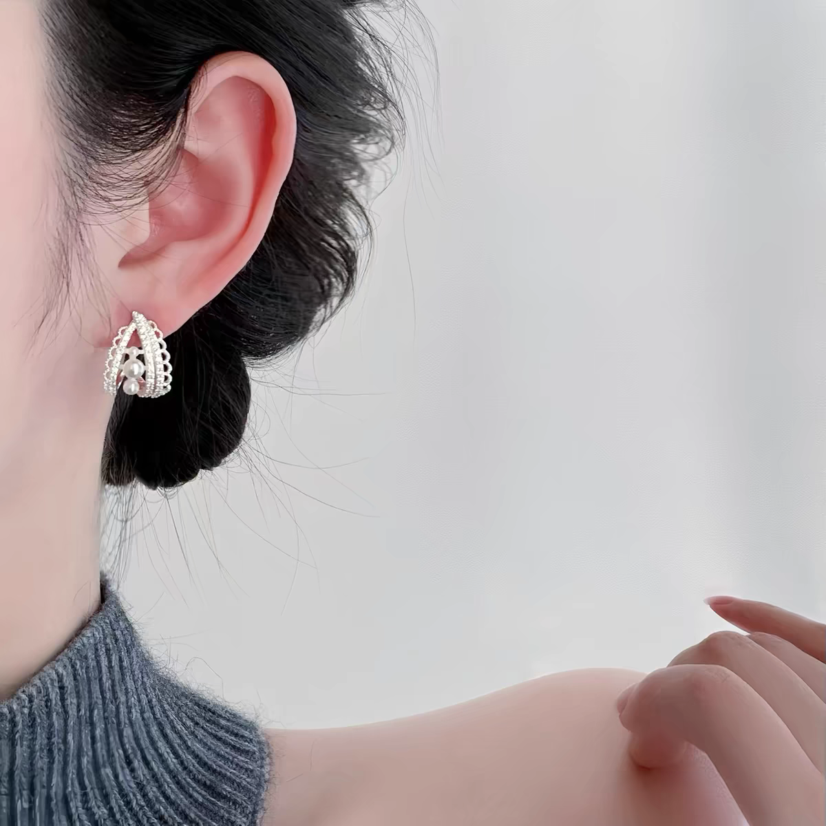 国潮精致蕾丝珍珠耳钉女复古925银针高级感轻奢耳环耳饰饰品耳环详情6