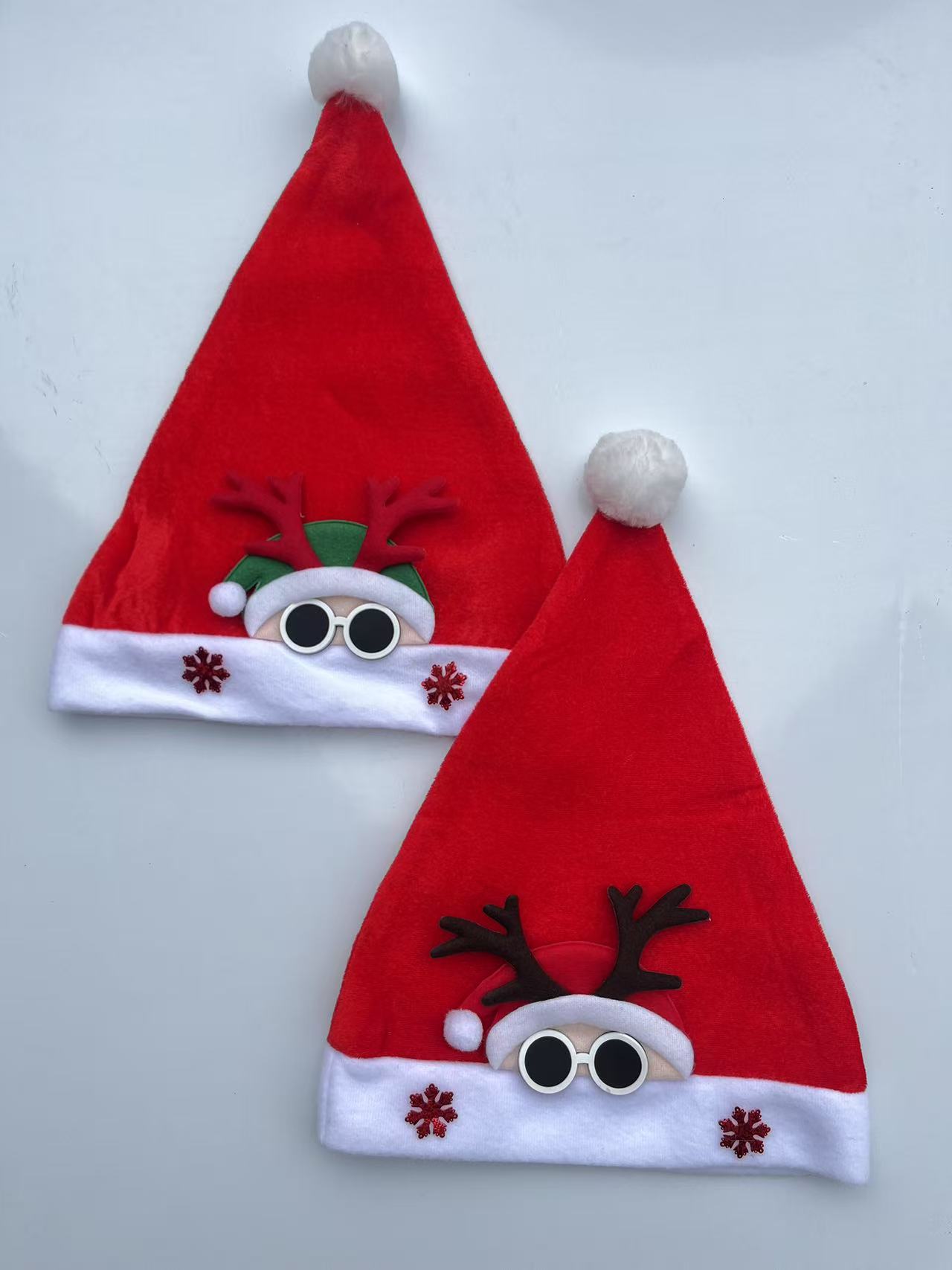 热销圣诞节装饰品红色成人儿童加大加厚加密长毛绒圣诞帽批发