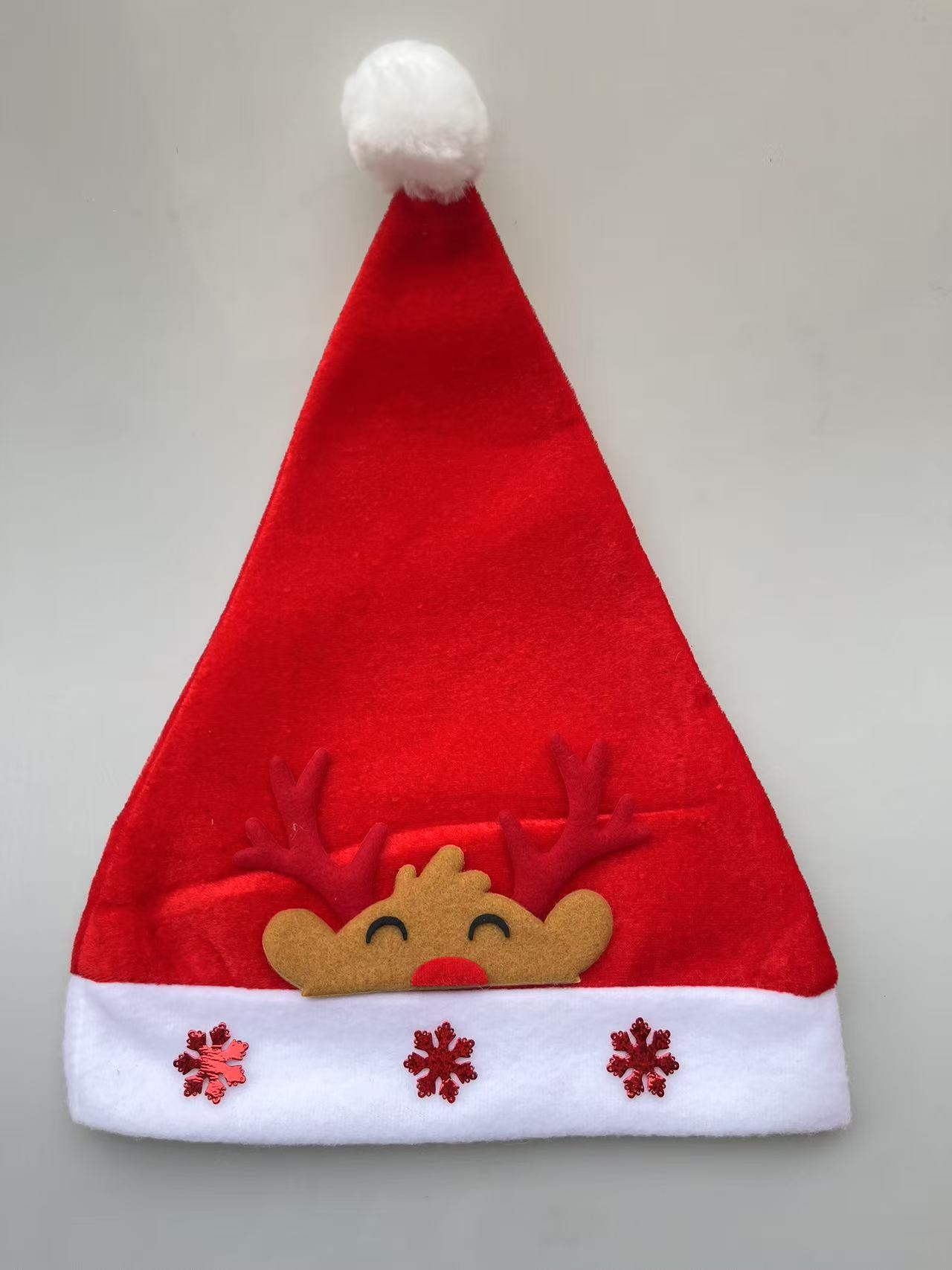 圣诞帽儿童成人老人鹿长绒毛鹿角造型装扮帽圣诞节装饰礼品白底实物图