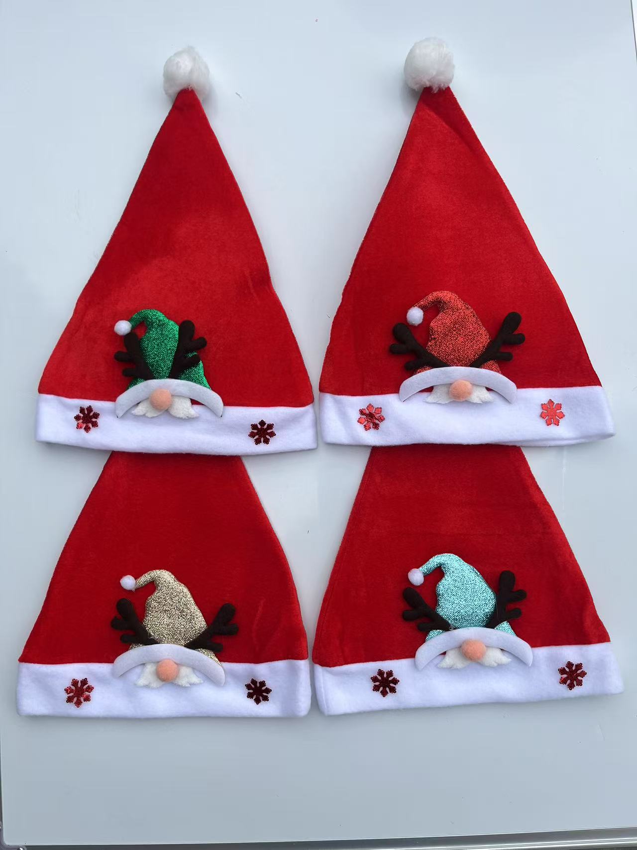 跨境圣诞老人帽子红色毛绒拉绒布圣诞帽儿童款圣诞装饰品批发细节图