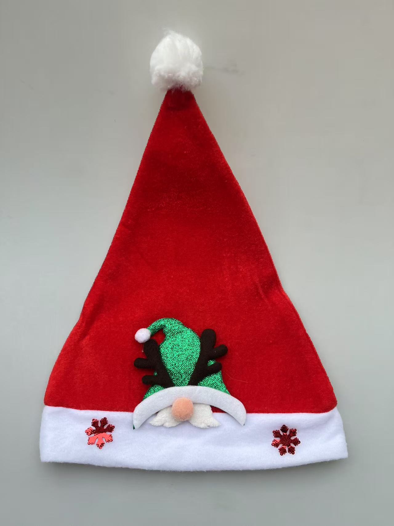 跨境圣诞老人帽子红色毛绒拉绒布圣诞帽儿童款圣诞装饰品批发白底实物图
