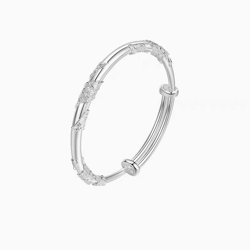 繁花似锦镀银手手镯精致手饰 高贵时尚银手镯 高档 复古风轻奢小众手环 送女友情人礼物
