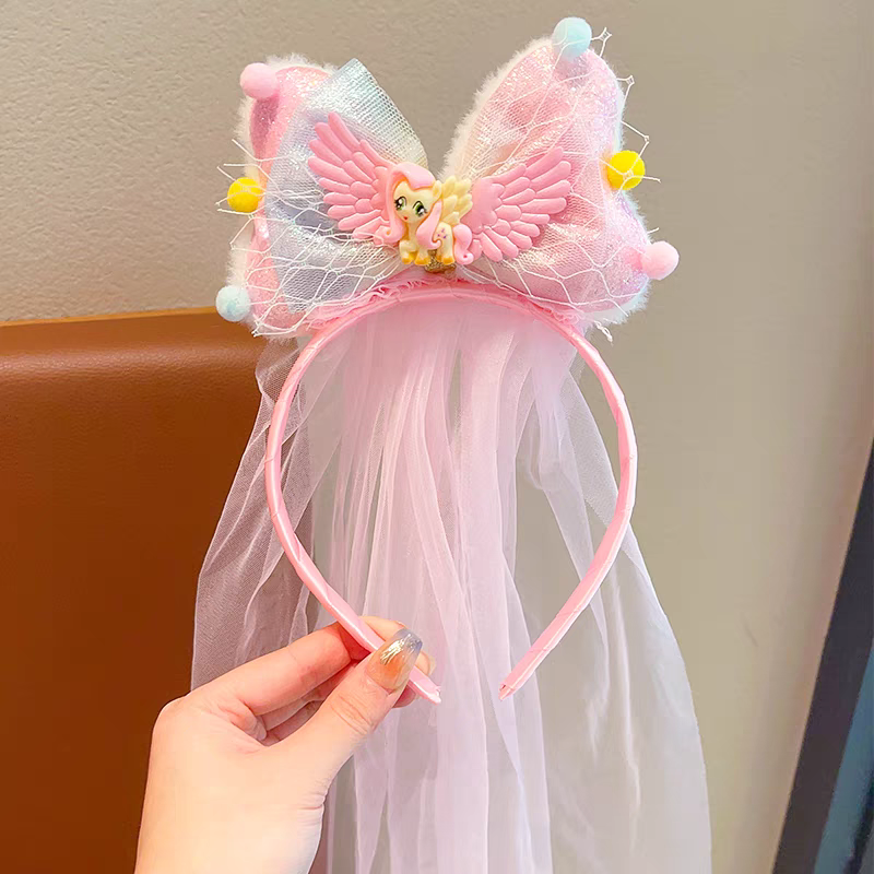 National Trend series Children's Little Pony Princess Veil 2025 New crown headwear Little Girl Bow headband Girls' Hair band
