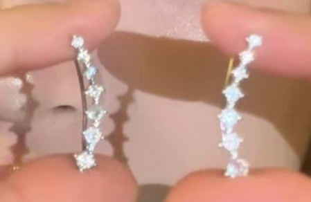 一排式锆石耳环女轻奢小众设计感高级耳钉银针防过敏时尚百搭耳饰细节图