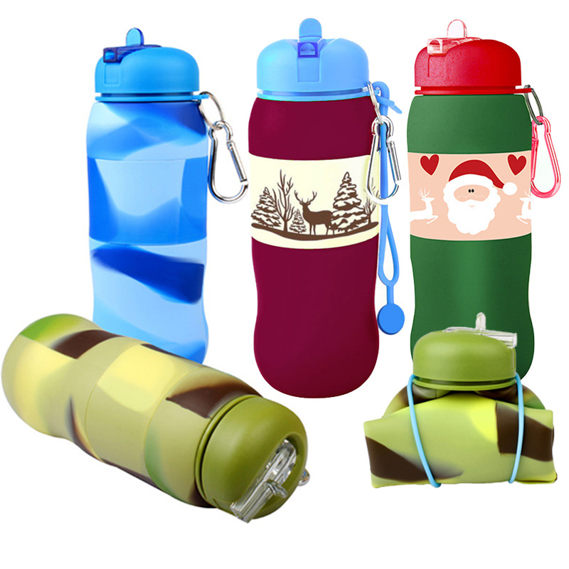 600ml硅胶折叠水杯 旅行登山迷彩水壶 户外运动健身硅胶水杯