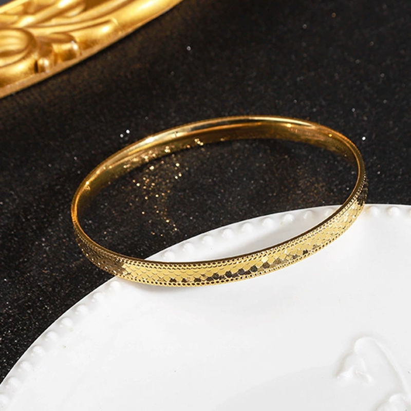 雅典娜饰品龙鳞手镯蜂巢手镯CNC工艺鱼鳞亮片镭射24K铜镀金手镯越南沙金简约时尚手环详情图3