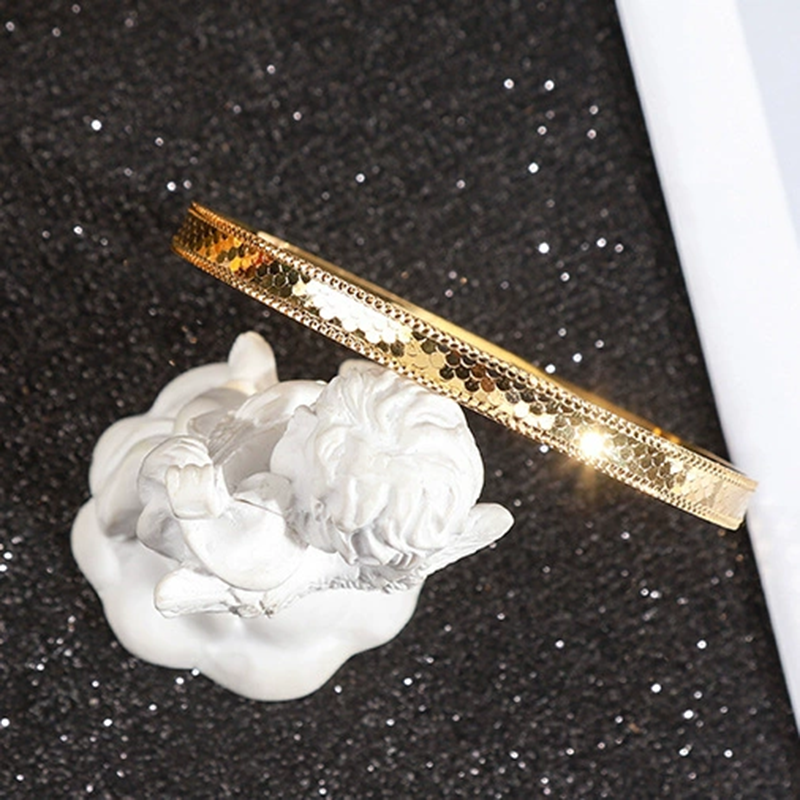 雅典娜饰品龙鳞手镯蜂巢手镯CNC工艺鱼鳞亮片镭射24K铜镀金手镯越南沙金简约时尚手环详情图2