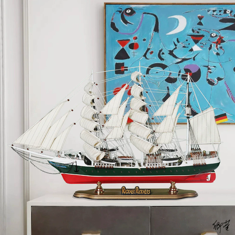 木质船模型大客厅玄关摆件礼物工艺品仿真帆船