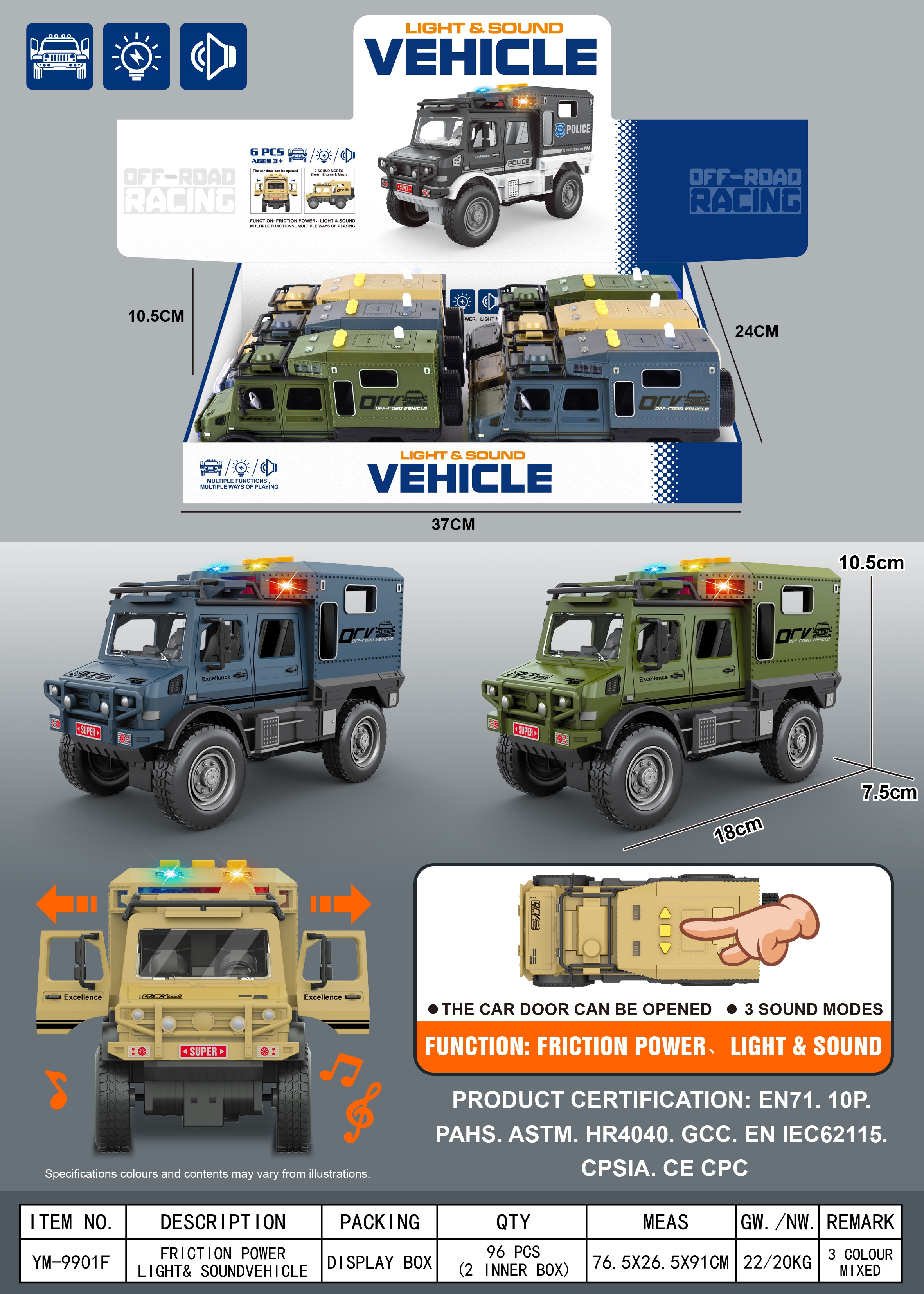 Inertial Unimok military vehicle/Lights/Music 3 buttons/Can open the door
