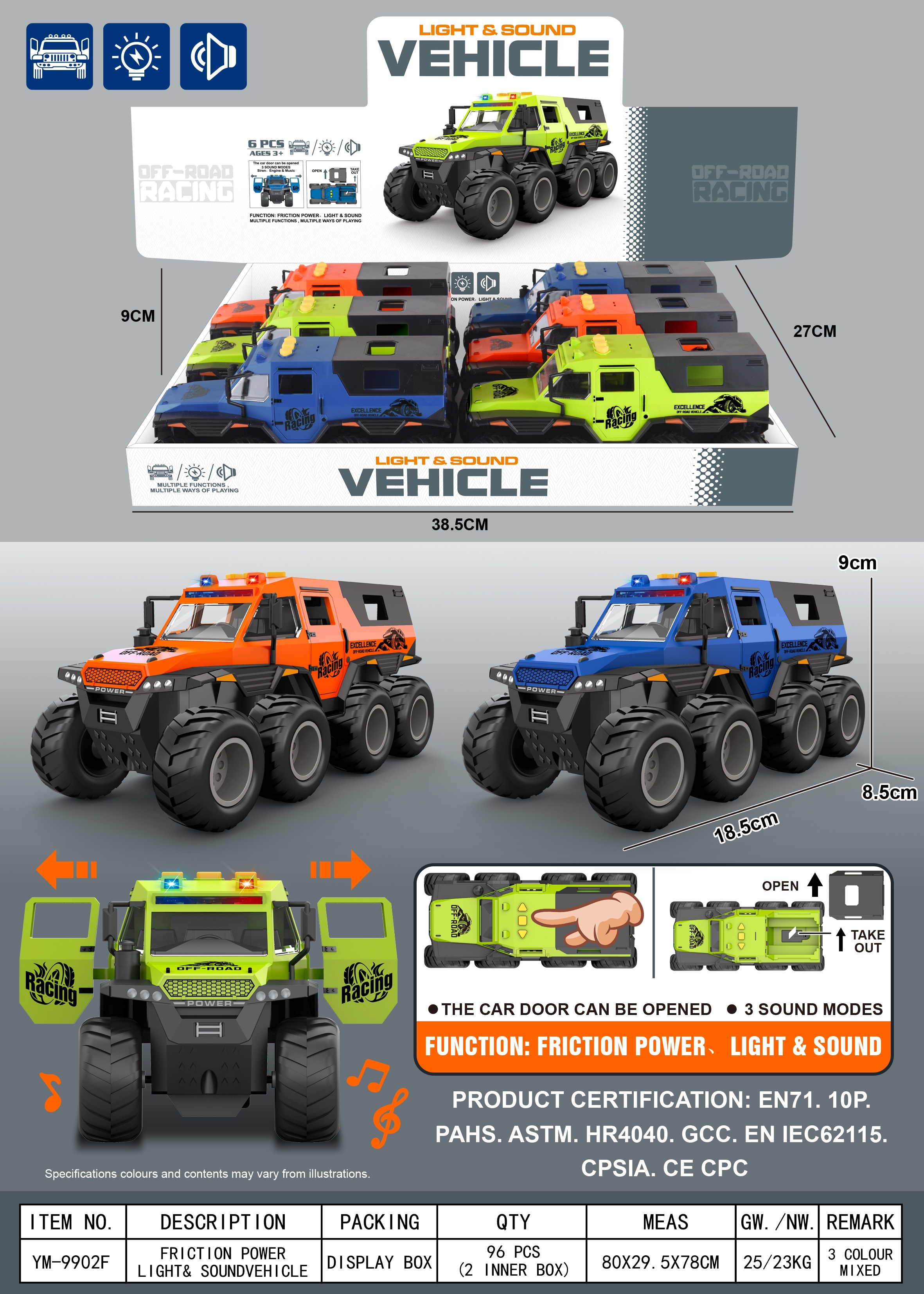 Inertia Conqueror Shaman Off-road vehicle/Lights/Music 3 buttons/Can open the door