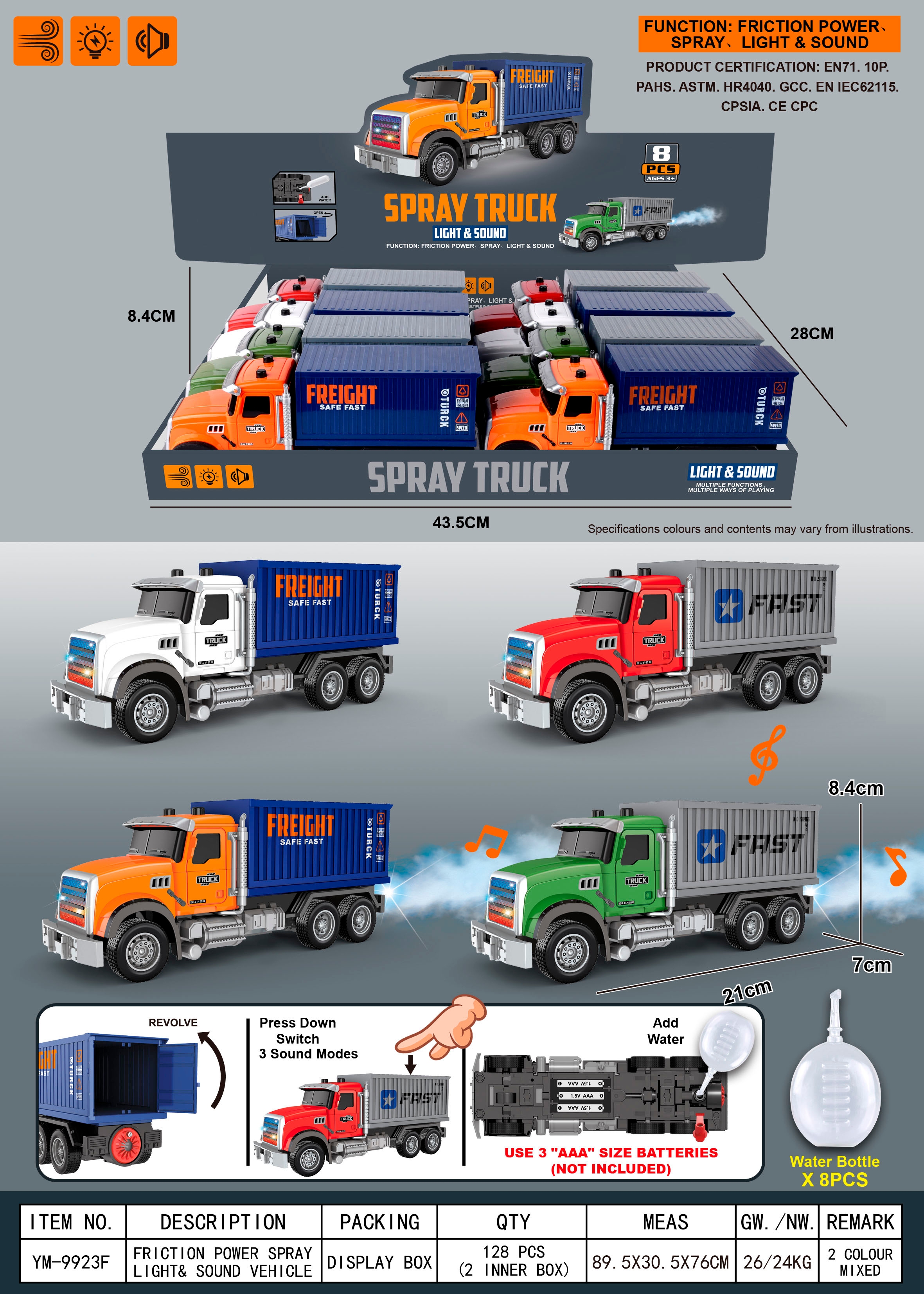Inertial/Light/Music/spray truck (with water bottle added)
