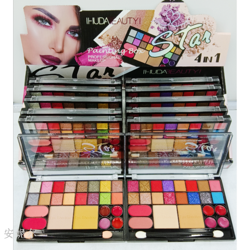 新款欧美风口红粉底和修容眼影高光五合一套盒质地软糯