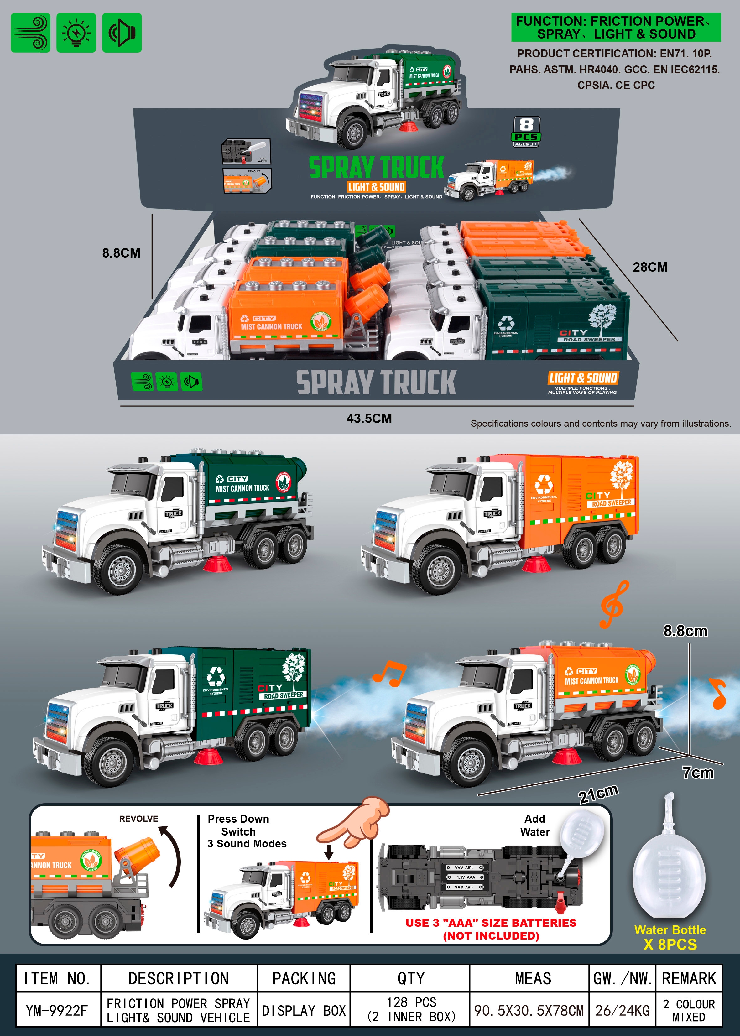 Inertial/Light/Music/Spray eco-friendly vehicle (with water bottle added)