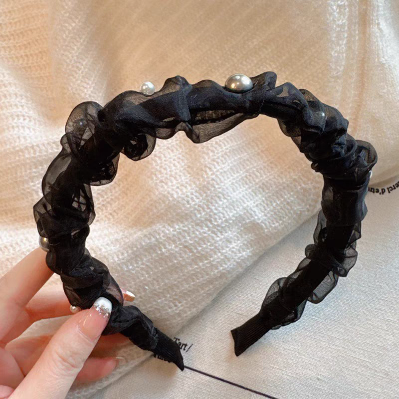 2025新款复古珍珠发箍镶钻高级感蕾丝头箍气质甜少女感欧根纱头饰细节图