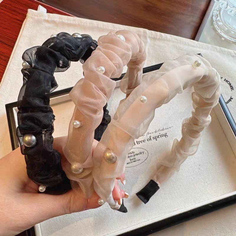 2025新款复古珍珠发箍镶钻高级感蕾丝头箍气质甜少女感欧根纱头饰图