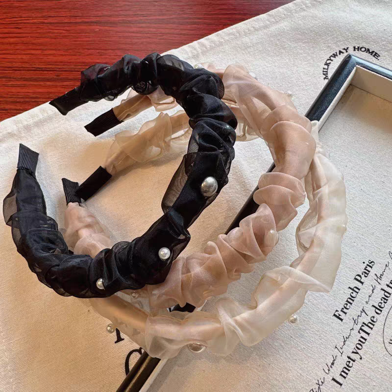 2025新款复古珍珠发箍镶钻高级感蕾丝头箍气质甜少女感欧根纱头饰详情图2