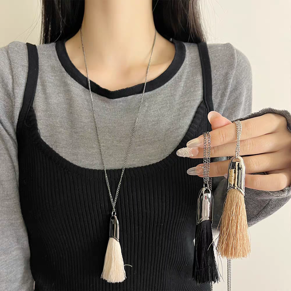 韩国车静媛同款毛刷子流苏项链女ins小众高级感长款毛衣链配饰潮