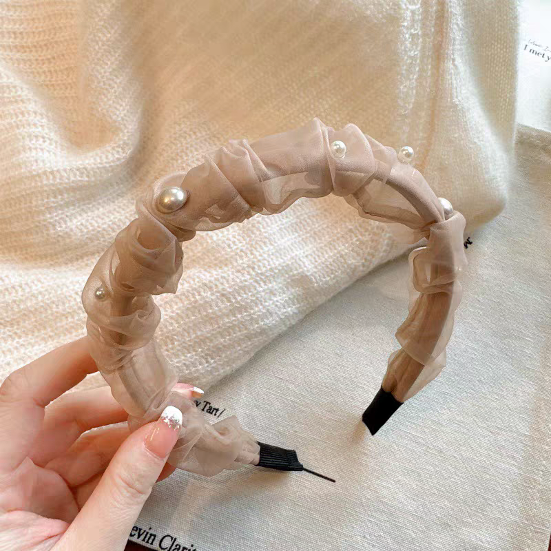 2025新款复古珍珠发箍镶钻高级感蕾丝头箍气质甜少女感欧根纱头饰白底实物图