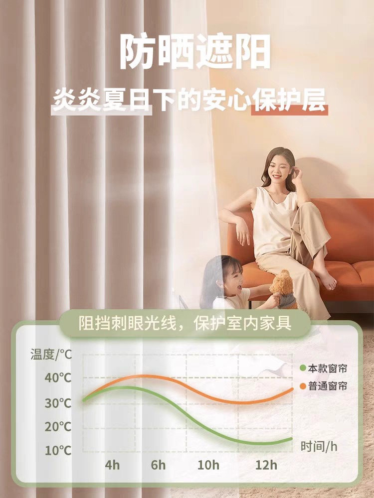 2025新款卧室窗帘全遮光高级感遮阳免打孔安装杆一整套雪尼尔帘布