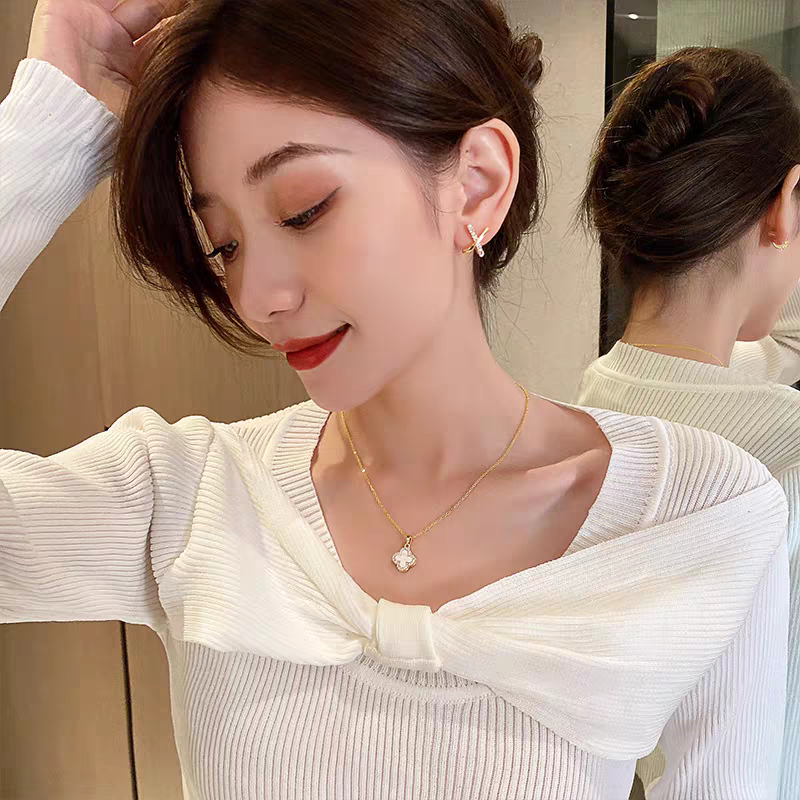 双面四叶草项链女纯银轻奢小众2025新款爆款毛衣链气质配饰吊坠