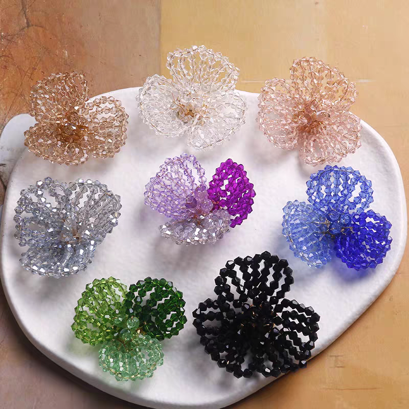 手工编制花朵配件DIY发夹耳环挂件水晶珠子编饰详情1