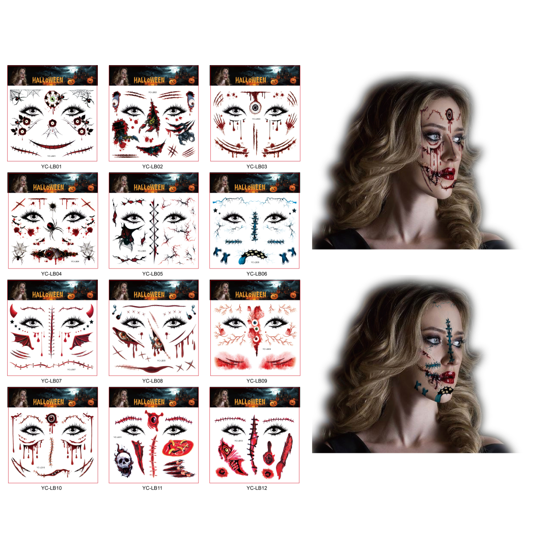 Halloween tattoo stickers, scary abrasions, waterproof tattoo stickers, scars, fake scars, male and female simulated injury tattoo stickers pic 1