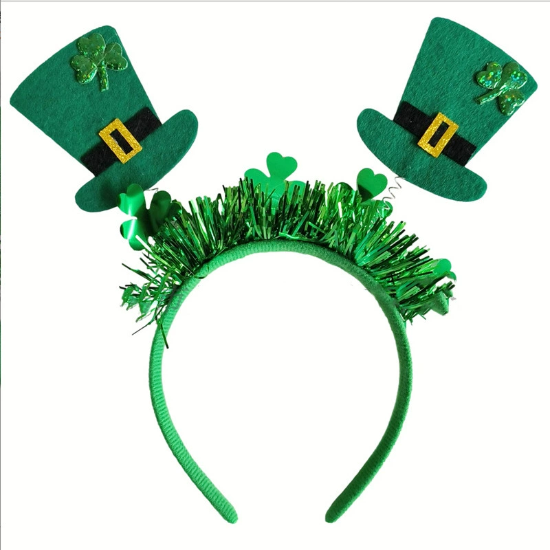 爱尔兰节发箍绿色三叶草头箍 圣帕特里克节日发扣小帽子发箍详情4