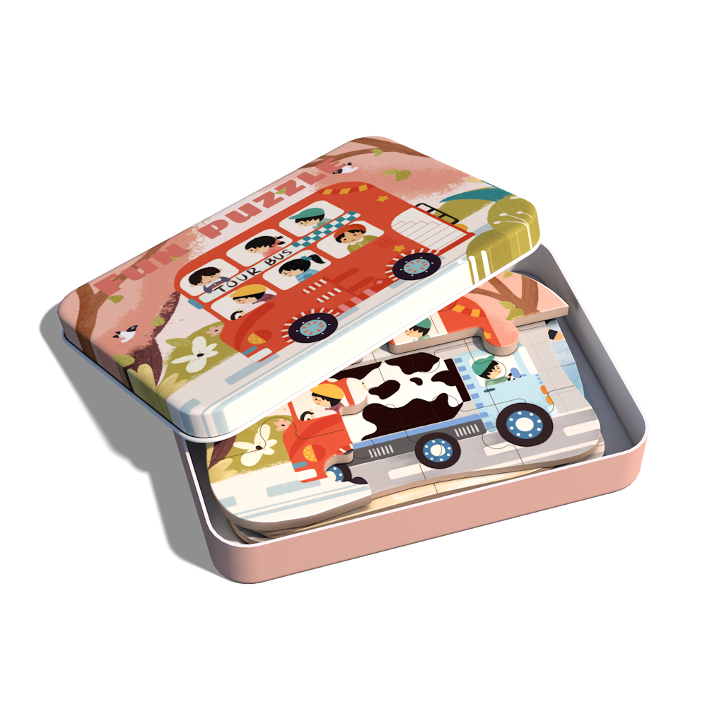 Advanced iron box puzzle boys and girls intellectual development children fruit animal cognition baby early education puzzle toy Iron box five in one advanced puzzle ten themes to choose from Specification drawing