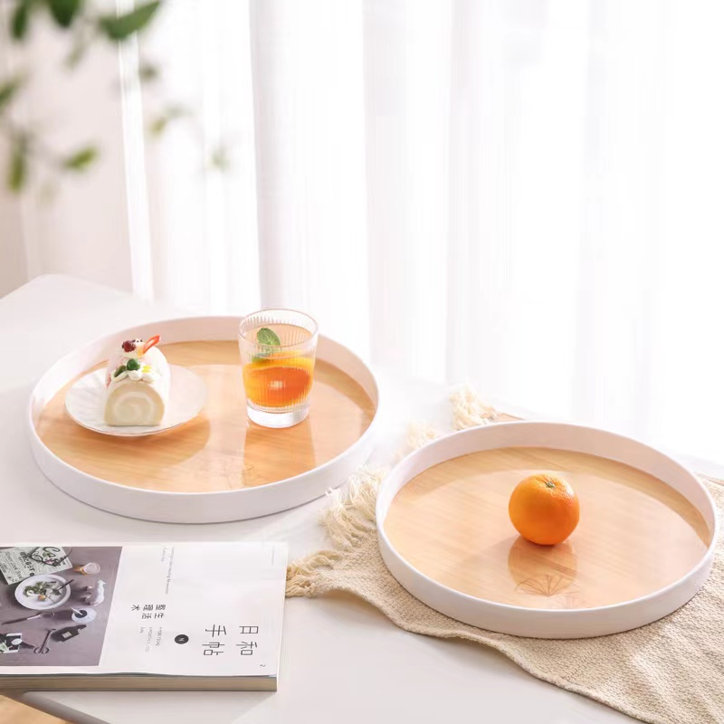 【 Welcome to inquire about bulk Prices 】ED20744 Cross-border trade factory direct supply, new retro melamine tray, European hotel round tea tray, household fruit and dessert storage tray, wholesale discount, practical and durable plastic tray details Picture