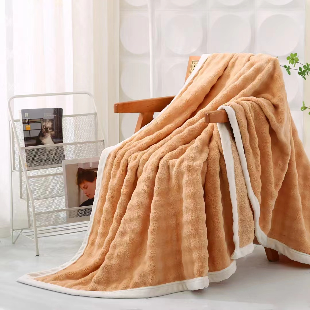 君宝印染 法兰绒泡泡包边毛毯 现货批发 大量供应 外贸出口 白底实物图