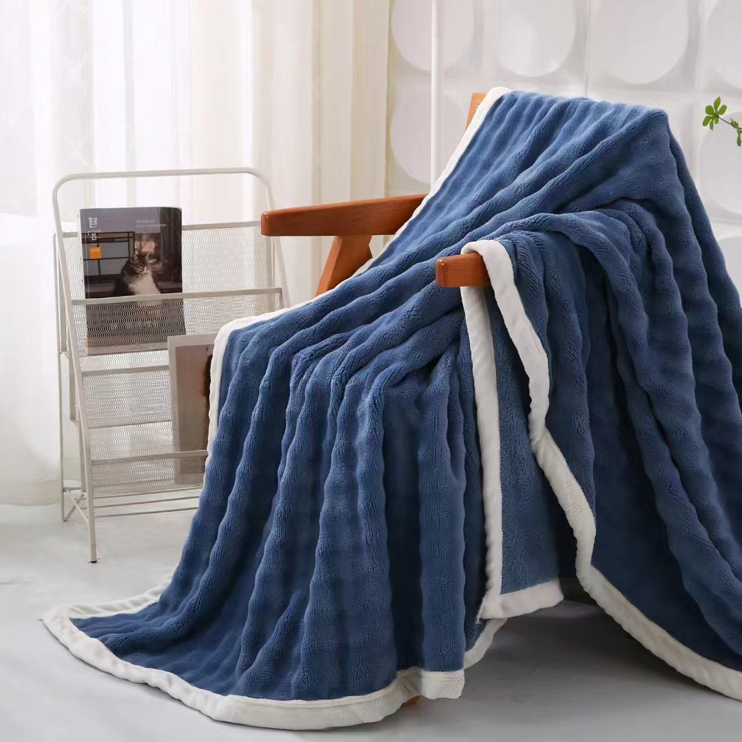 君宝印染 法兰绒泡泡包边毛毯 现货批发 大量供应 外贸出口 详情2