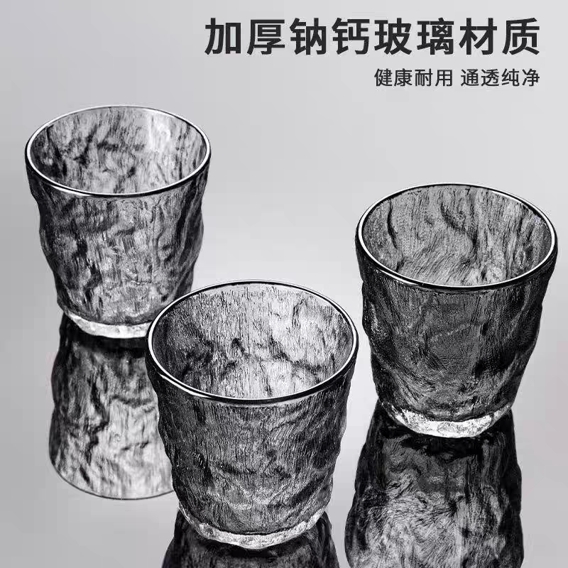 日式透明冰川纹玻璃杯喝水杯啤酒杯家用创意洋酒杯茶杯威士忌酒杯 玻璃杯 玻璃 酒杯细节图