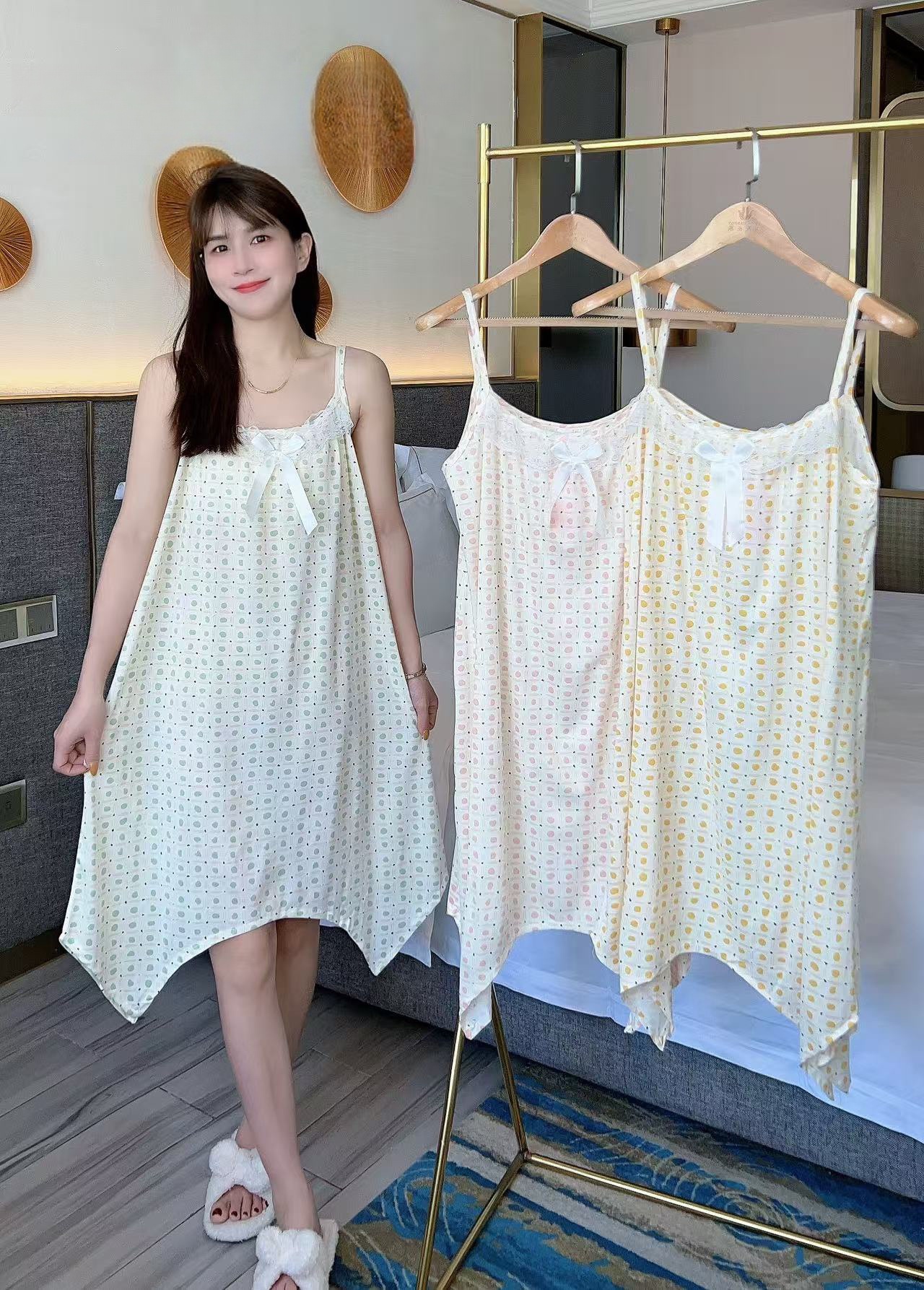 【三月新款】牛奶丝夏季睡衣甜美可爱睡衣夏季吊带睡裙夏季碎花家居服热卖女装批发外贸跨境