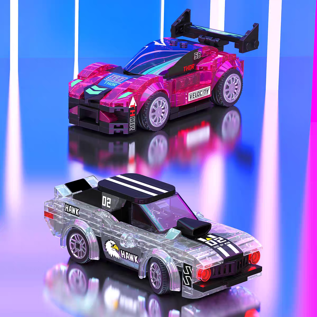 GZ7023 Cyberpunk Luminous Racing car children's car model Boy and girl building block toy gift detail image 4