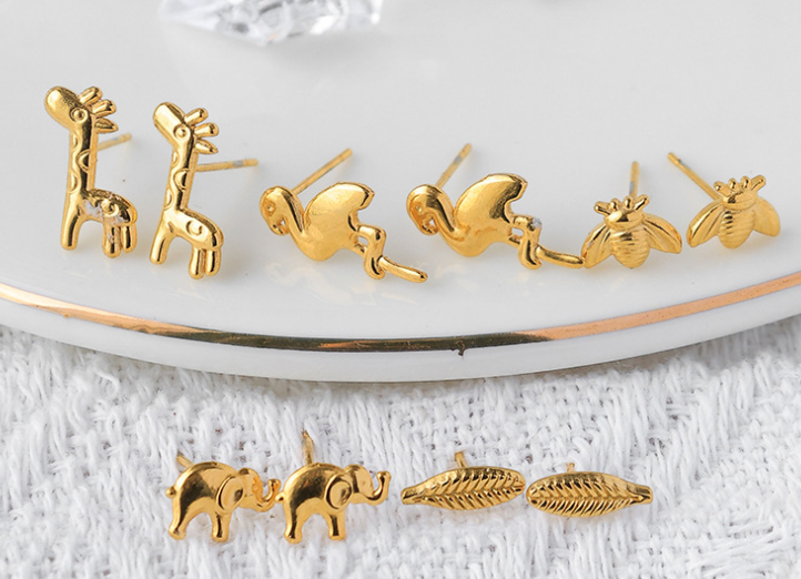 新品时尚通勤动物造型创意百搭耳钉简约气质复古设计耳钉 ins网红