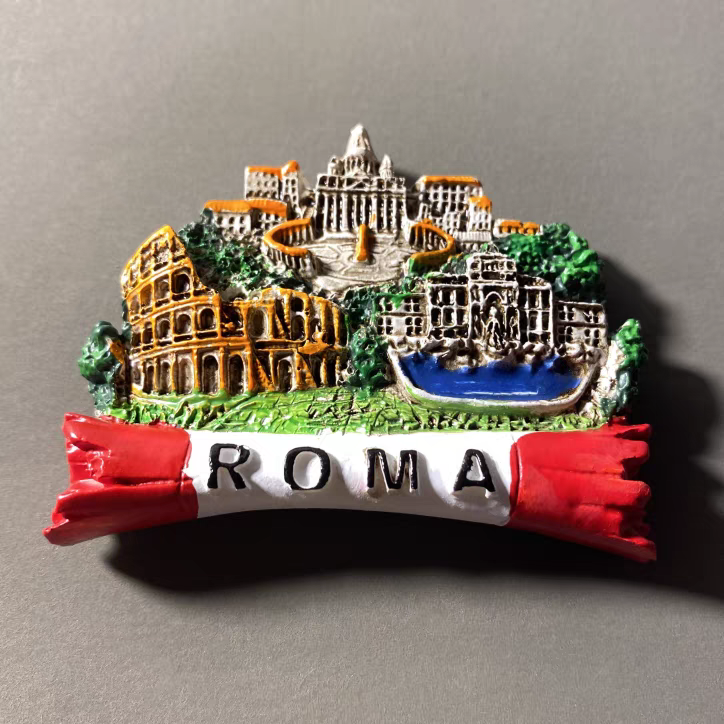 A creative three-dimensional landmark building for tourism in Rome, the capital of Italy, with resin painting decoration and magnetic fridge magnets
