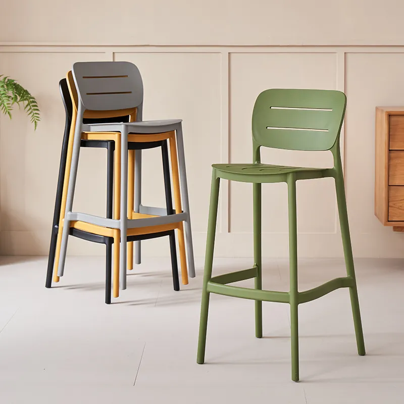 Nordic designer bar stools, modern, simple and light luxury plastic bar stools, stackable, popular outdoor high stools for bars
