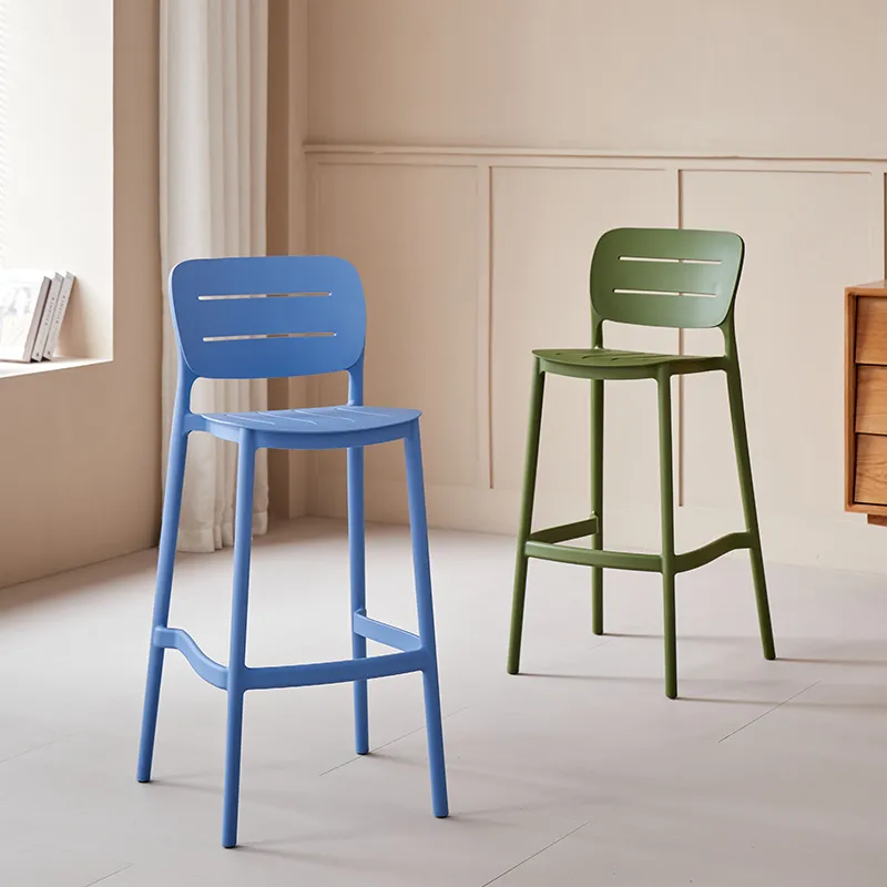 Nordic designer bar stools, modern, simple and light luxury plastic bar stools, stackable, popular outdoor high stools for bars Application Scenario