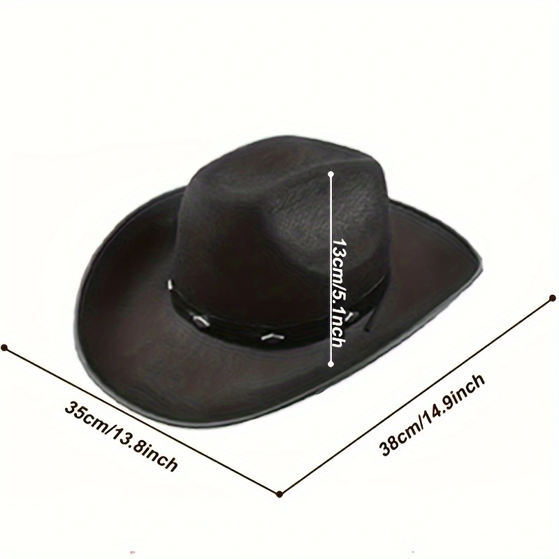 Multi-color western rivet felt non-woven fabric shaped denim hat, round nail kangaroo Dick rivet black large brim felt hat, suitable for music, festival, party DIY decoration, gift giving Item Picture