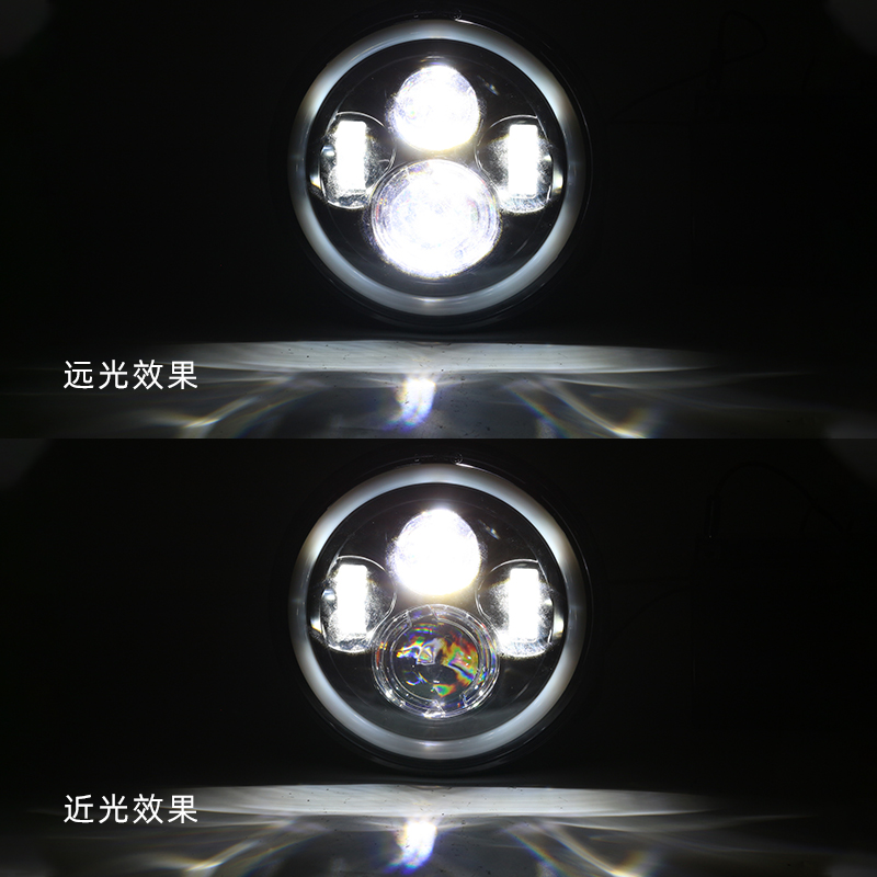 General Purpose Motorcycle 7-inch Harley Skull LED headlights Wrangler Off-road General Purpose with Angel eye circle lights Specification drawing