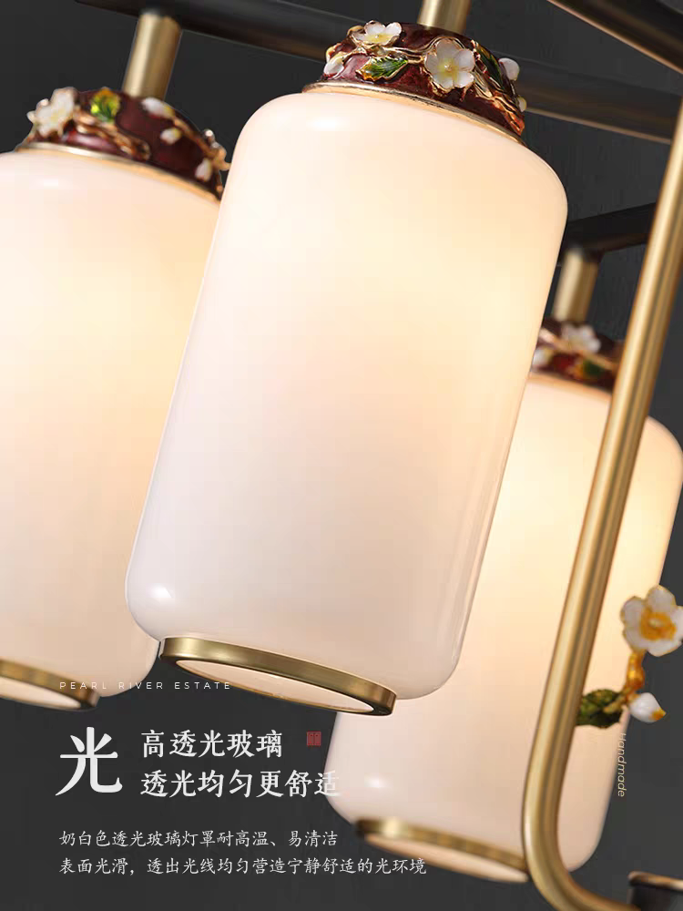 New Chinese-style chandelier living room lamp, all-copper 2025 new modern and simple dining room, lobby and villa lighting fixtures, 6 pieces Specification image