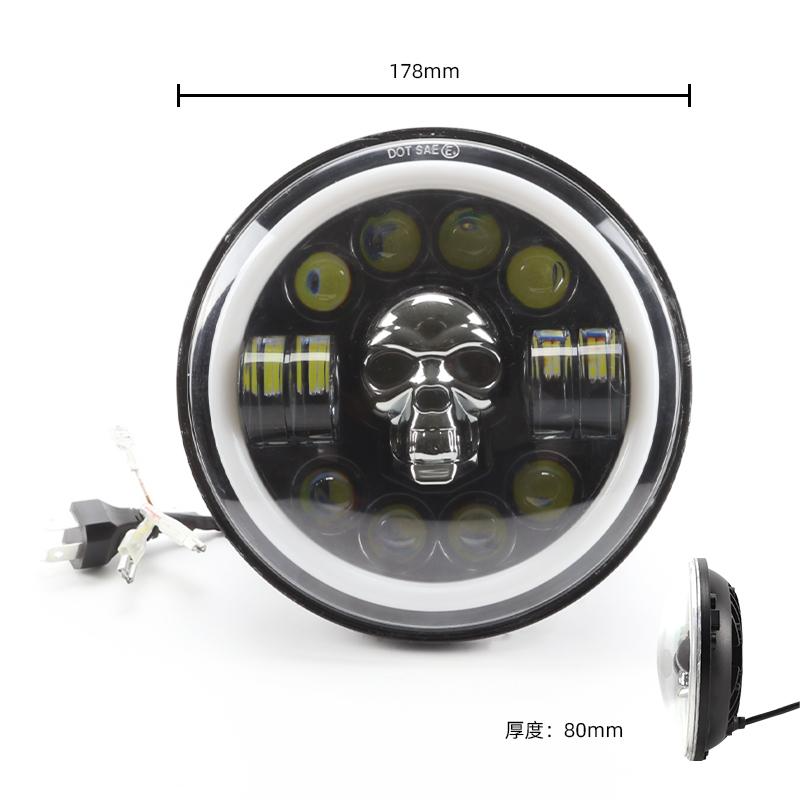 General Purpose Motorcycle 7-inch Harley Skull LED headlights Wrangler Off-road General Purpose with Angel eye circle lights Item Picture