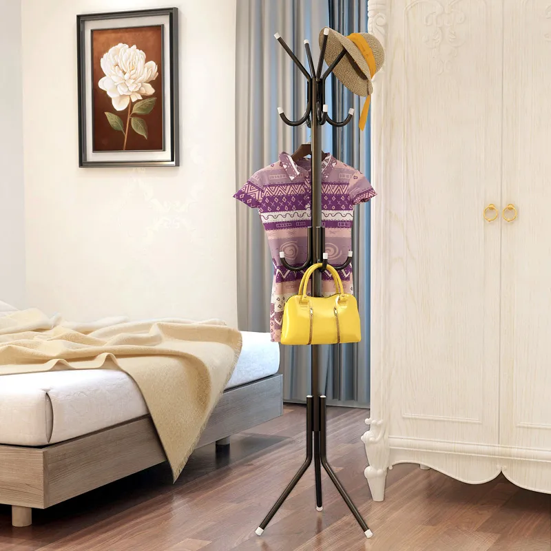 Simple thickened coat rack, floor-standing ironwork clothes hanger, bedroom clothes rack, bag hanger, freely disassembled and assembled Specification image