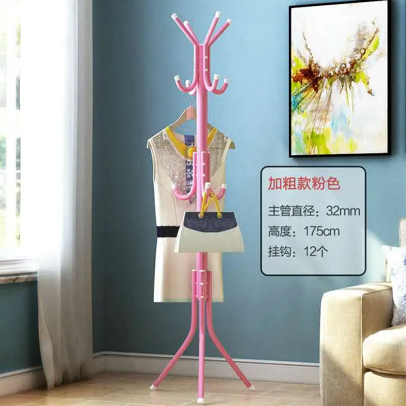 Simple thickened coat rack, floor-standing ironwork clothes hanger, bedroom clothes rack, bag hanger, freely disassembled and assembled details Picture