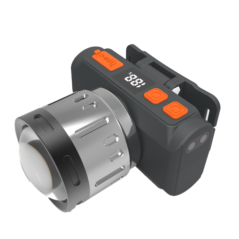 KM-130 aluminum-plastic combined telescopic focusing headlamp, portable camping and fishing headlamp, outdoor LED charging headlamp, battery level display function, dual switch