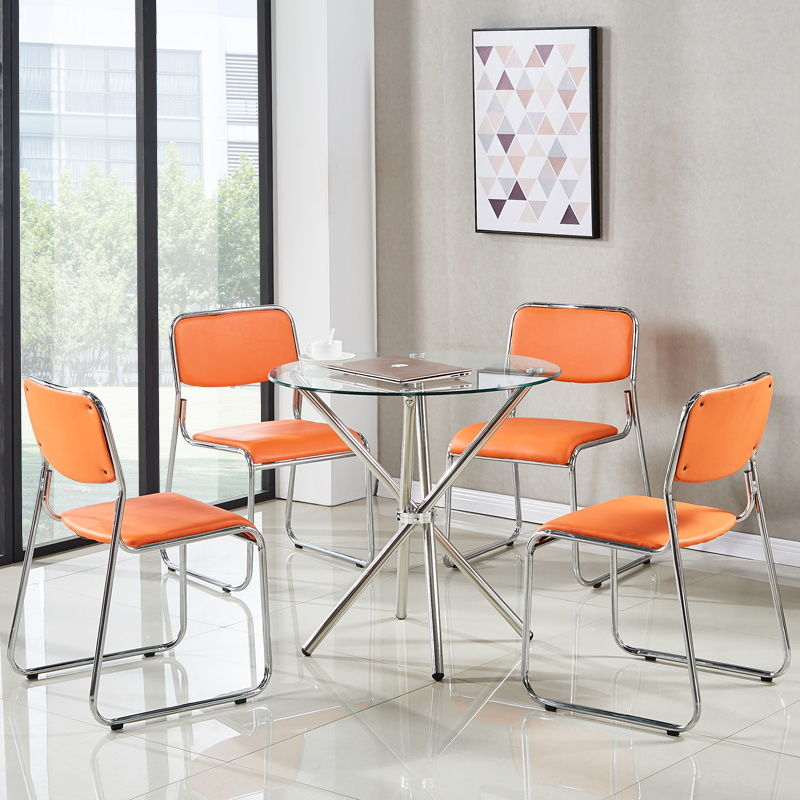 Tempered glass round table, modern and simple small apartment dining table, negotiation and reception small round table, balcony outdoor leisure table Application Scenario