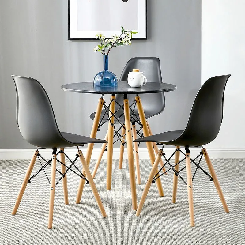 White small round table, home small-sized dining table and chairs, negotiation simple reception table, coffee shop one table and two chairs details Picture
