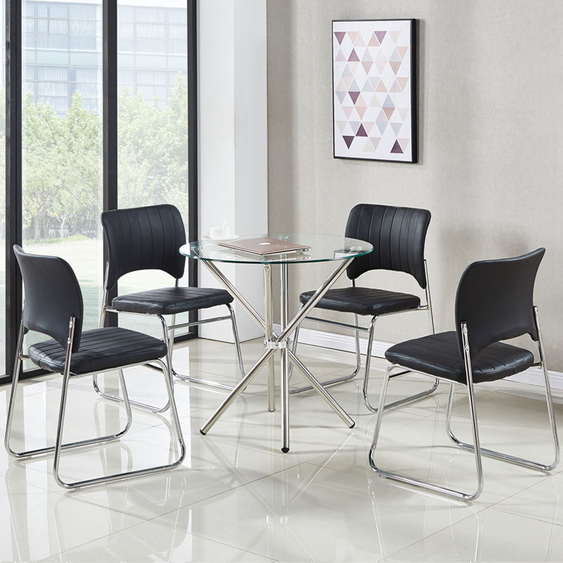 Mesa redonda de vidrio templado moderna y minimalista pequeña mesa de comedor para negociar recepción pequeña mesa redonda balcón mesa de ocio al aire libre